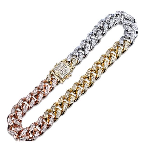 

12mm iced out zircon miami cuban link necklace choker silver rose gold color chai wmttvn luckyhat