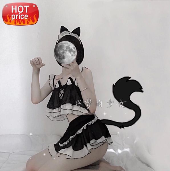 

japanese kitty costumes party uniform seductive rabbit girl cosplay babydoll uniform erotic lingerie maid cosplay catwoman #6k5o, Black;white