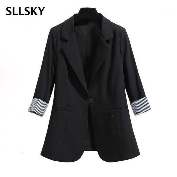 

women's suits & blazers sllsky single button women spring autumn fashion elegant blazer three quarter sleeve femenino ladies female1, White;black