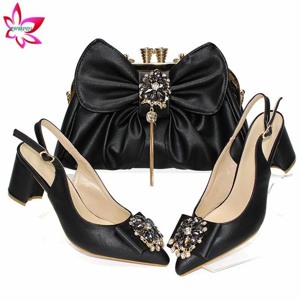 

black color mature style new arrivals italian womens shoes matching bag set 2020 office lady shoes and bag to match for party