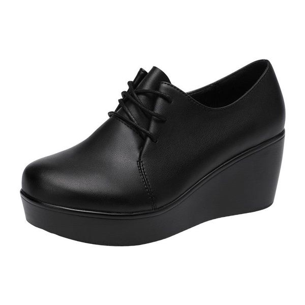 

plus size 32-43 platform shoes women oxford shoes 2021 fall winter deep mouth high heels pumps ladies leather for work, Black