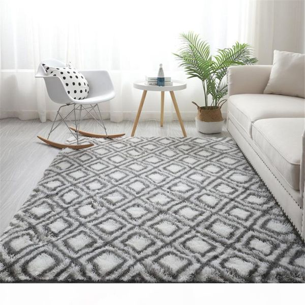 

nordic серый белый геометрическая printed пушистый ковер большой пол коврики для гостиной пушистых волос ковер спальня ковер мягкий коврик