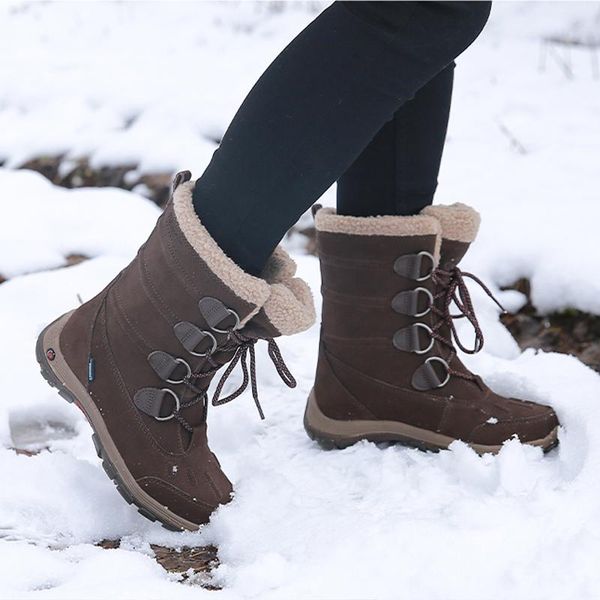 

cowhide leather snow boots winter women's fashion size 36-41 thick-soled boots waterproof non-slip warm mid-tube sweet, Black