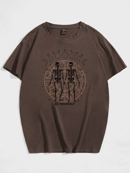 

romwe guys slogan skeleton graphic tee p587#, White;black