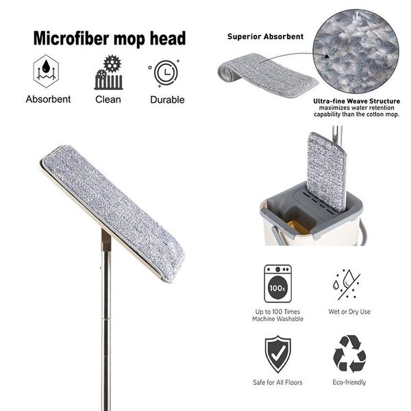 

mop bucket hand brush microfiber mop system for floor cleaning with 4 washable flat microfiber mop pads drop shipping bbycuq