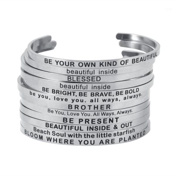 

new silver stainless steel bangle 4 mm engraved positive inspirational quote handmade cuff mantra bracelets for women gifts1, Black