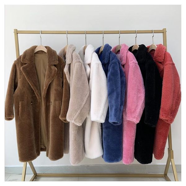 

2021 new m family teddy bear fur coat women's max particle alpaca velvet profile medium long woolen coat, Black
