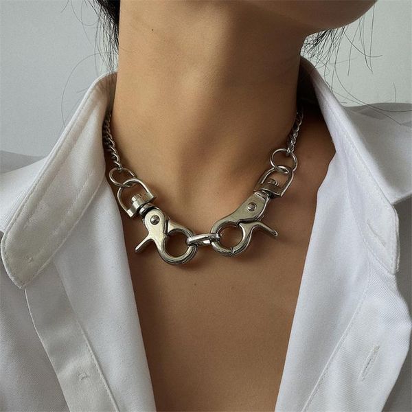 

chokers personality exaggeration big clasp pendant necklace for women hip hop collar punk vintage chunky 2021 jewelry, Golden;silver
