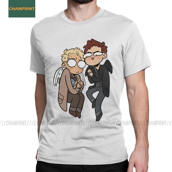 

ineffable boyfriends good omens men's male crowley aziraphale go david angel short sleeve sport hooded sweatshirt hoodie men t shirt