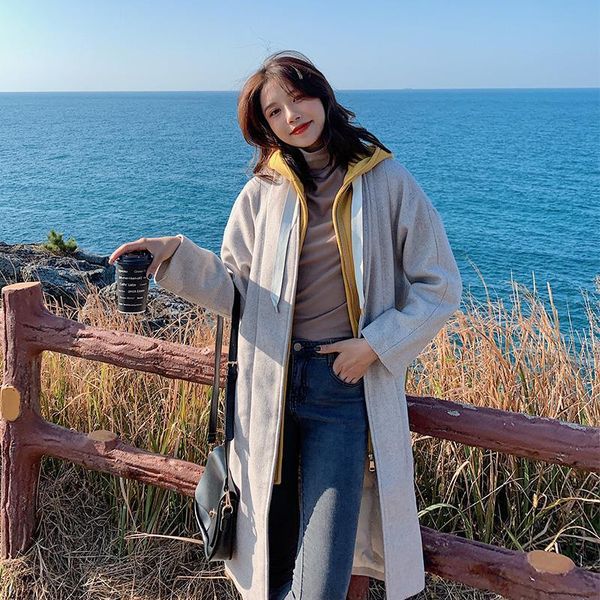 

winter coat women new arrival fashion cashmere wool coat outerwear female long thickening warm woolen overcoat women trench, Black