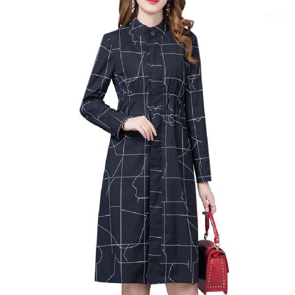 

new plaid windbreaker outwear women spring autumn 2019 fashion long casual print thin women windbreaker korean loose trench coat1, Tan;black