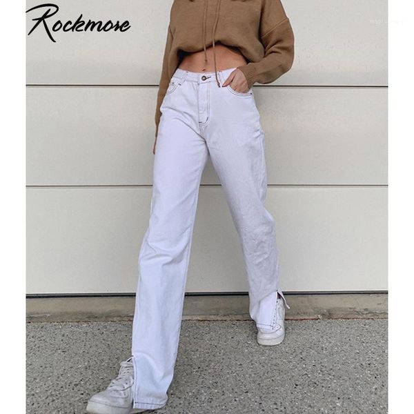 

rockmore split straight leg jeans women baggy harajuku korean style wide leg pants pockets plain casual high waist denim joggers1, Blue
