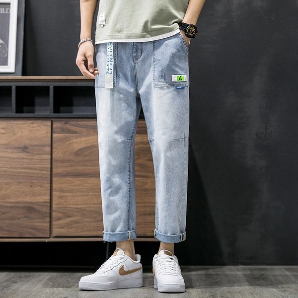 

spring summer new men's straight tube loose harem capris fashion brand casual large pants fashion men's 9 jeans and jeans points z, Blue