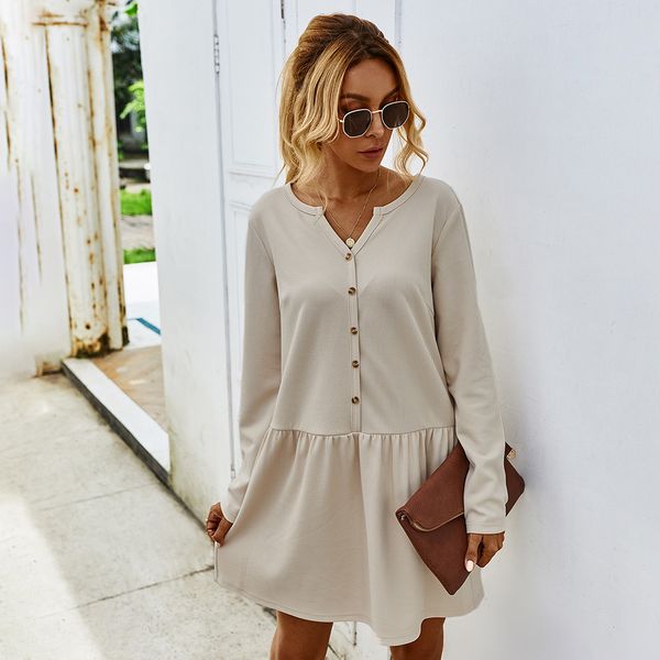 

self-designed real s high-profile figure 2020 autumn and winter new simple casual dress for women, Black;gray