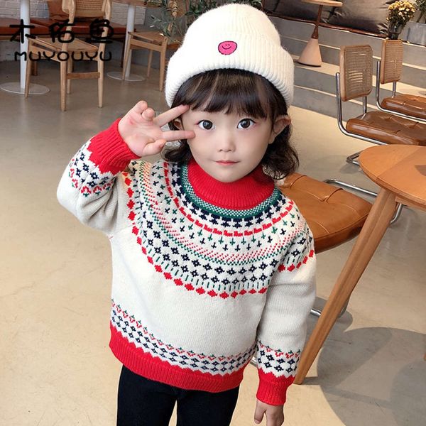 

autumn and winter 2020 new thickened ethnic sle loose knit for 1-6 years old wear children's sweater, Blue