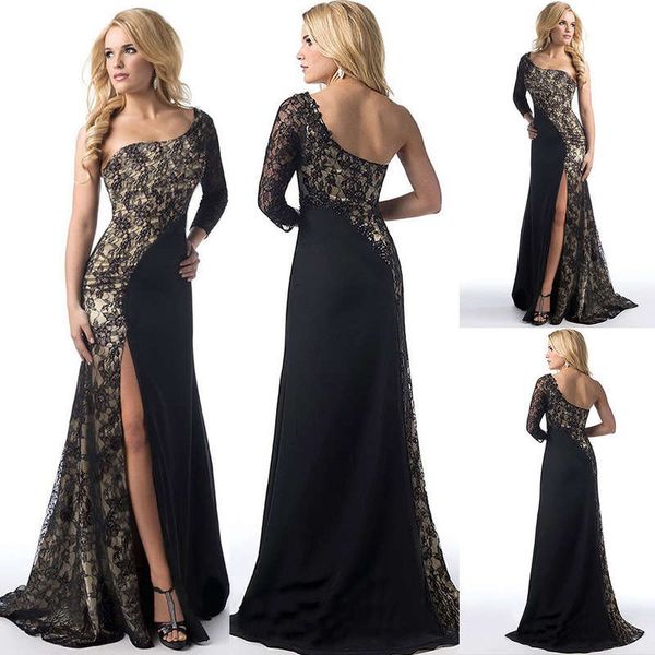 

lace patchwork high end shoulder dress hq1001, Black;gray