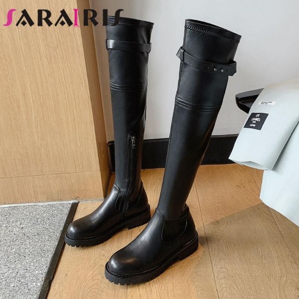 

sarairis new stylish genuine leather over the knee chic winter shoes boots women cow skin cosy walking riding boot female, Black