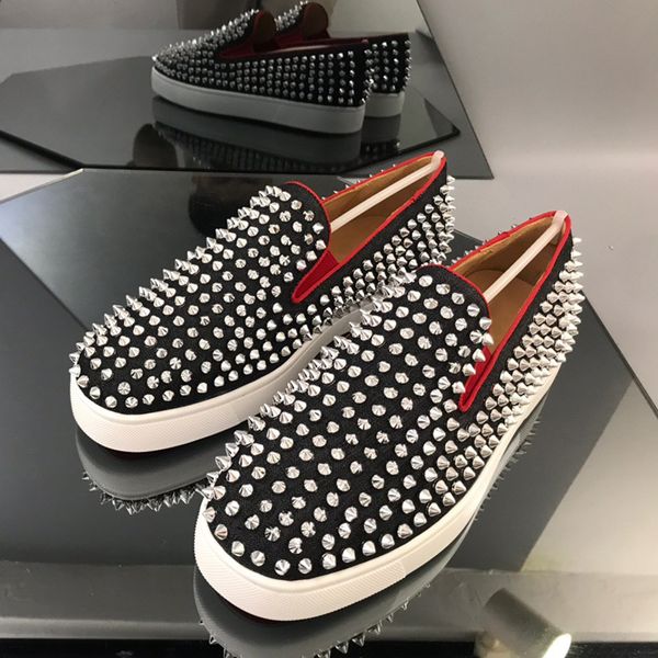 

2021 australia luxury platform mens casual shoes new fashion sneakers red bottom slip-on silver spikes adorn toecap size 40-46, Black