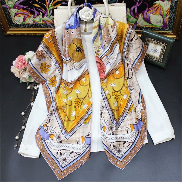 

pure mulberry-silk scarf shawl women foulard satin scarfs hand sewn edges scarf stole tippet cape 110cm, Blue;gray