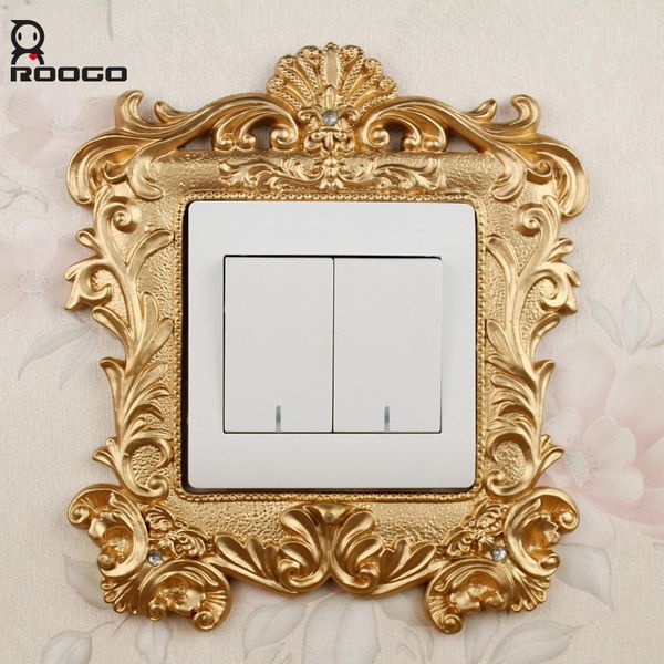 Roogo Golden 3D Switch Painel Adesivo Luxo Moda Royal Decoração Decoração Acessórios Resina Soquete Conjunto Adesivos de Parede Sala LJ200903