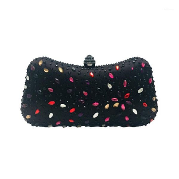 

vintage womens handbag colorful diamonds evening bag metal chains clutch bags1