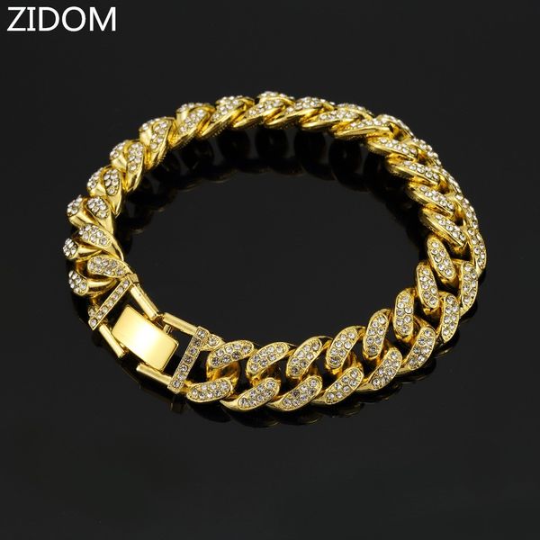 

2020 new arrived men hip hop iced out bling cz bracelet fashion 20cm long miami cuban link bracelets mens hiphop jewelry gifts, Black