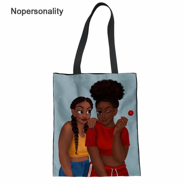 

nopersonality foldable women canvas shopping bag black princess african beach shoulder handbag large tote bag shopping