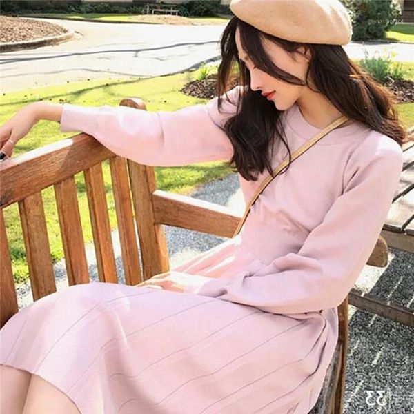 

korrean sweater dress fashion women knitted dresses elegant women high waist pleated sweaters dress winter dresses vintage1, Black;gray