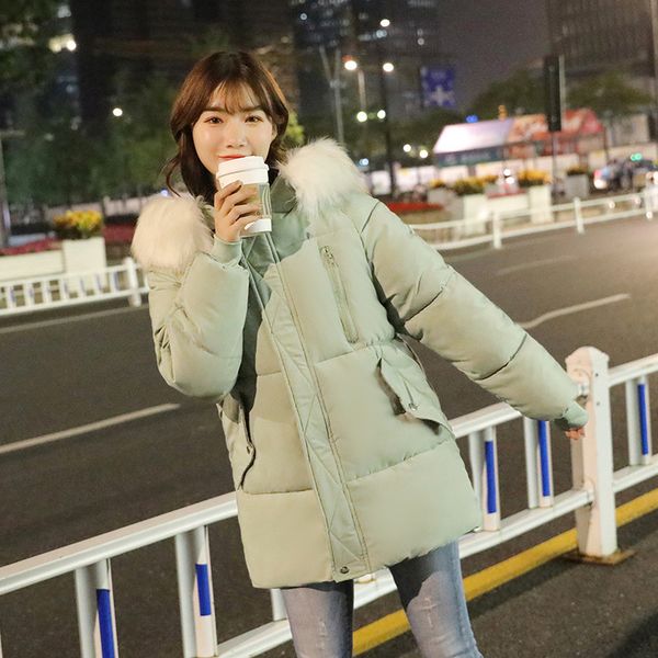 

fashion faux fur collar hooded women's winter jackets down cotton coat female oversized women parkas casaco feminino, Black