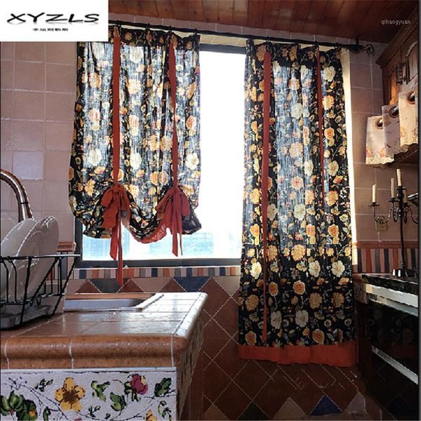 

xyzls american style kitchen short curtains floral printed roman blinds window treatment door curtains home decor 1 piece1
