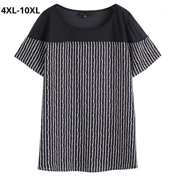 

plus size 10xl 9xl 8xl 5xl women short sleeve tshirts female patchwork striped slim casual tee big size t shirts feminina1, White