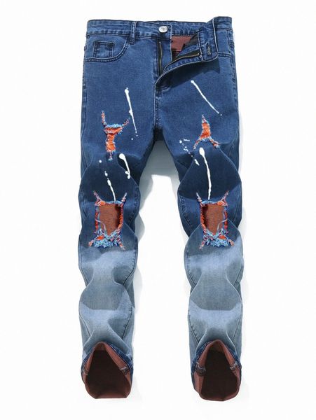 

romwe guys splash ink cut out skinny jeans j8jh#, Blue
