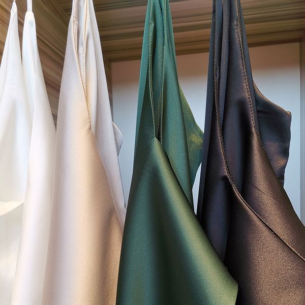 

v-neck silk satin suspender vest for women with sling underpants vest underpants sleeveless underlay shirt and fashionable bottom coat, White