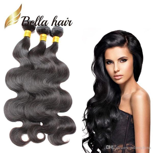 

bella hair 3bundles 100% unprocessed peruvian human hair weft natural color 9a queen hair wavy body wave hair weaves ing, Black
