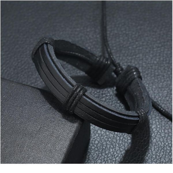 

black wrap rope fashion casual vintage punk handmade weave genuine leather men bracelets for women homme men jlldbt, Golden;silver