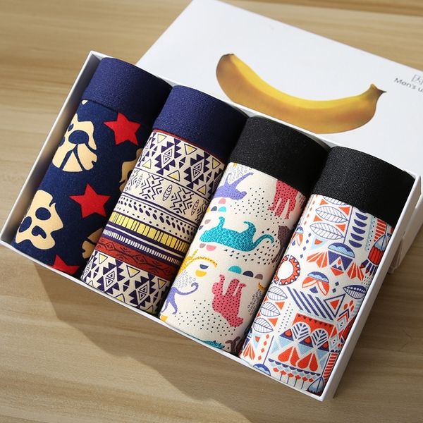 

mens underwear boxers fashion printed men boxer shorts modal male panties pouch sheath underpants vetement homme 4pcs y200414, Black;white