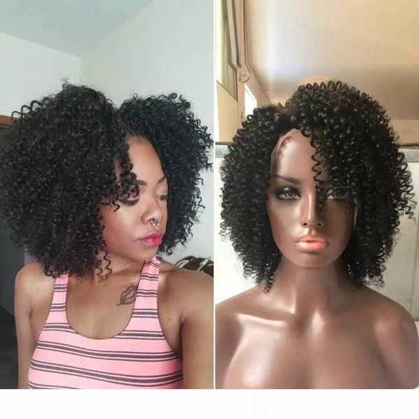 

afro kinky завитые парик для афро-американских glueless real virgin бразильский волос afro kinky завитые шнурка волос передние парики отбеле, Black;brown