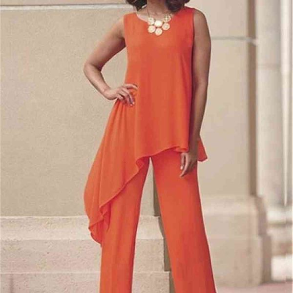 

mother two pieces of the bride pant suits for wedding jewel neck chiffon guest dress asymmetric plus size, White