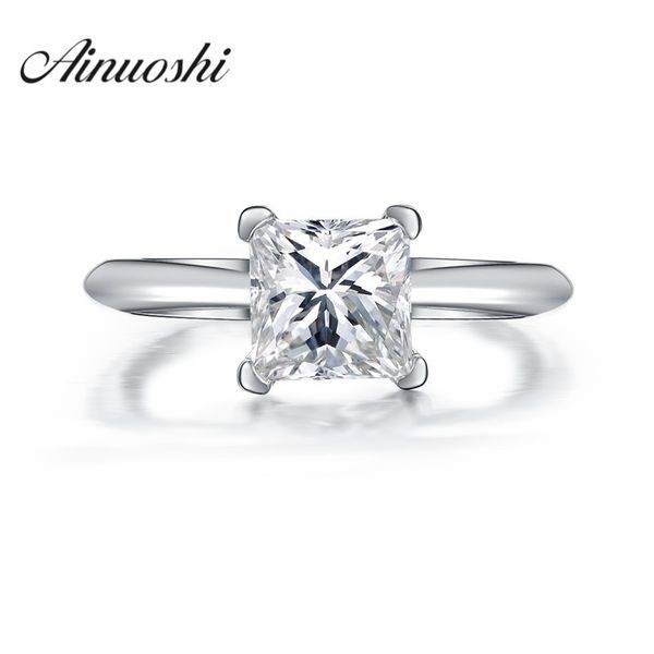 

ainuoshi princess cut shape solitaire sona for woman heart and arrows engagement 925 sterling silver weeding ring y200106, Slivery;golden