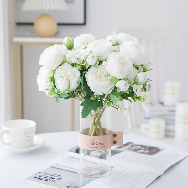 

белые розы искусственные цветы шелковые пионы свадьбы декоративные вазы для домашнего декора невесты букет пены ремесло подарки fak sqckpx