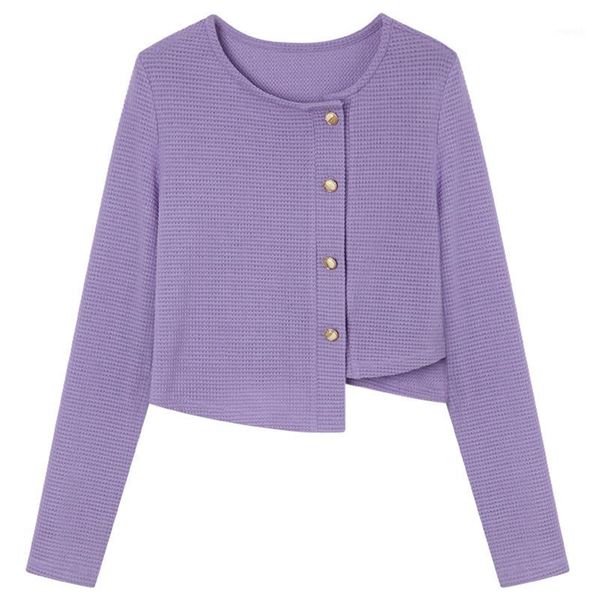 

female gentle wear thin purple spring knitted cardigan female short asymmetrical ladies fresh thin sweater l1981, White