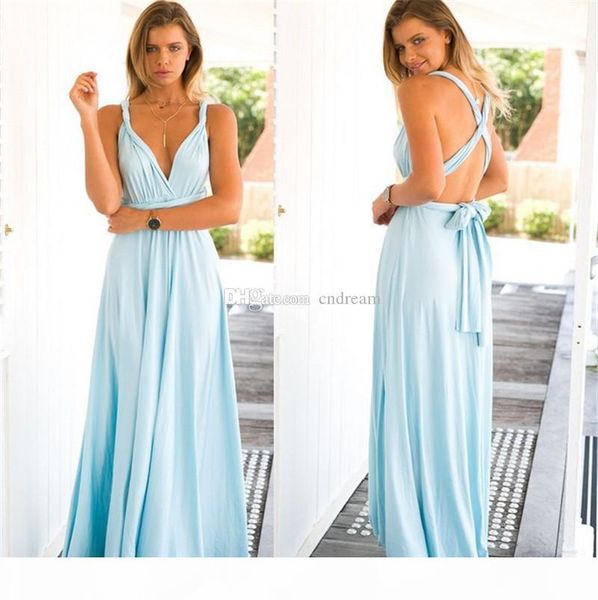 

bohemia v neck slip dress multiple bandage backless dress solid color bridesmaid maxi dresses fashion women clothes will and sandy gift, Black;gray