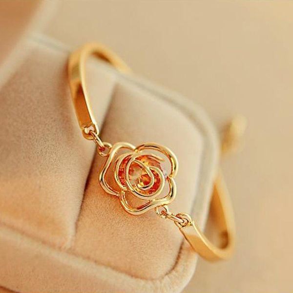 

charm bracelets women elegant delicate vintage camellia zircon bangles wishing series, Golden;silver