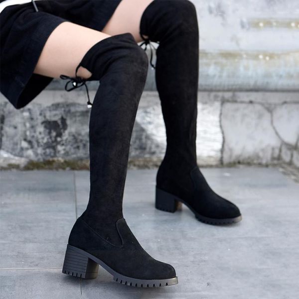 

artmu original new women over the knee boots thick heel long boots thigh winter plush female stretch high heel, Black