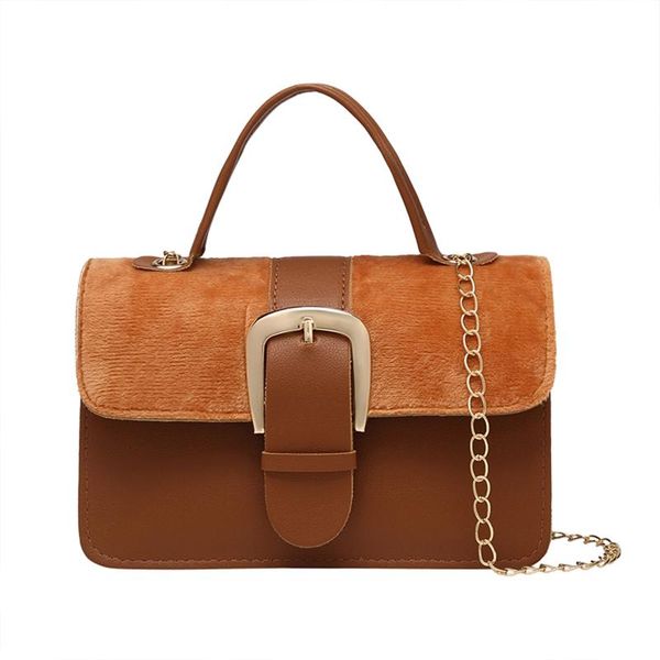 

2021 fashion women's bag pin buckle chain shoulder bag leather color block small square cross-body purse female casual handbags