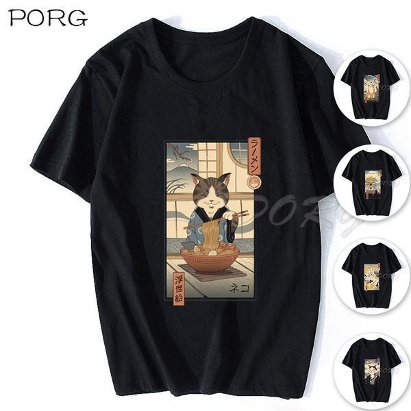 

sport neko ramen ukiyo-e japan cat anime men t shirt aesthetic cotton cool vintage t-shirt harajuku streetwear camisetas hombre 2020