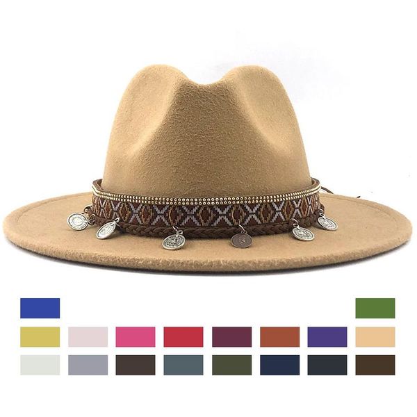 

british style men women wool felt jazz fedora hats for wedding party khaki panama trilby party formal hat with belt decor, Blue;gray