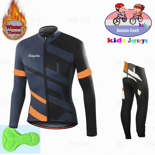 

2020 boy winter long sleeve cycling jersey set pro team cycling clothes thermal fleece mtb cycle clothing kids road bike uniform c0123, Gray