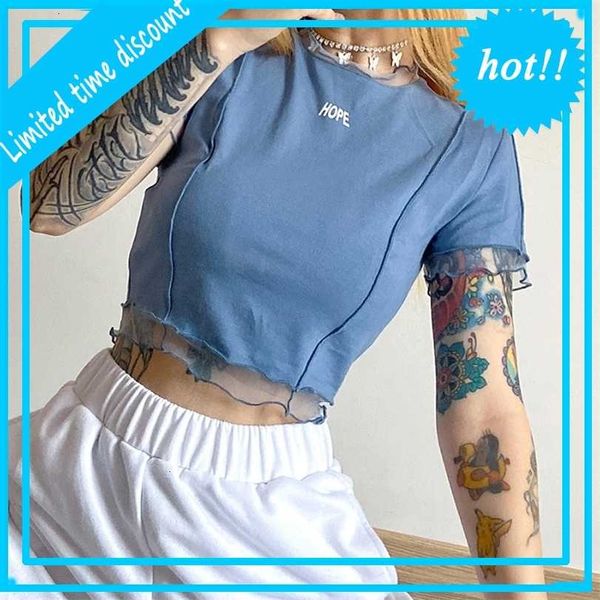 

2021 autumn new fashion letter print round neck ear side exposed navel t-shirt for women, White