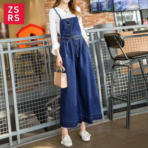 

women's jeans zsrs autumn and winter products women wide leg jumpsuits casual loose female denim overalls vintage washed rompers, Blue